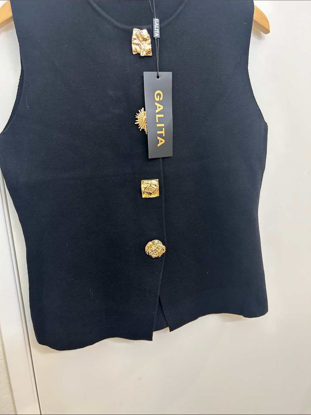 Galita Black Sleeveless Tank Top with Decorative Gold Buttons